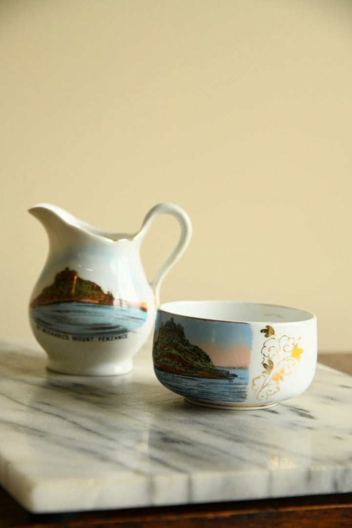 Cornish Souvenir China - A present from St Michaels Mount Jug Sugar Bowl