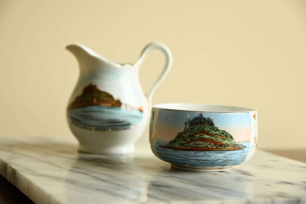 Cornish Souvenir China - A present from St Michaels Mount Jug Sugar Bowl