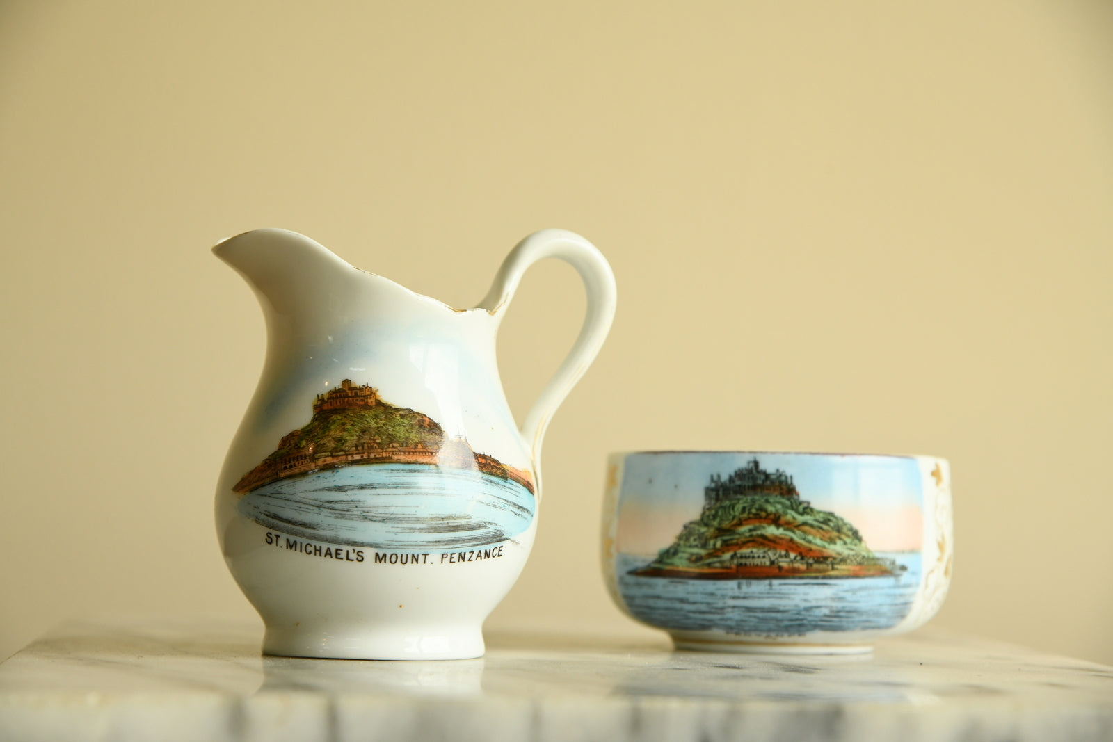 Cornish Souvenir China - A present from St Michaels Mount Jug Sugar Bowl