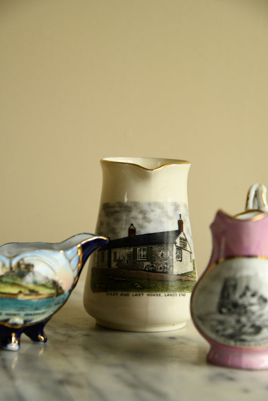 Cornish Souvenir China - 3 Vintage Jugs Carn Brea St Michaels Mount Lands End