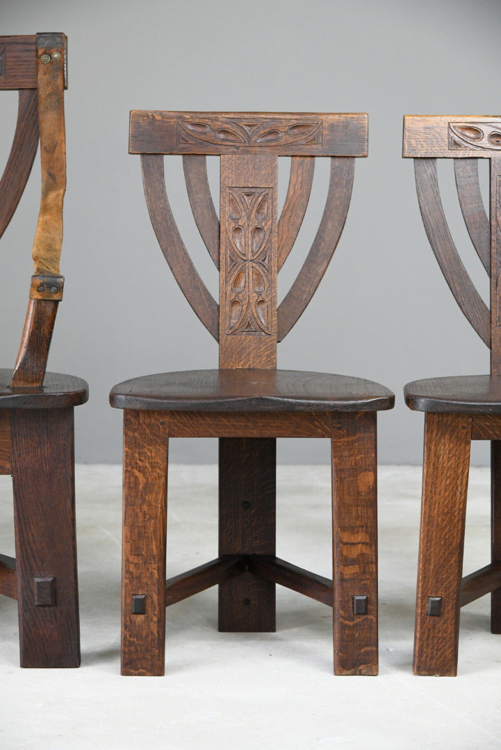 6 Arts & Crafts Carved Oak Chairs