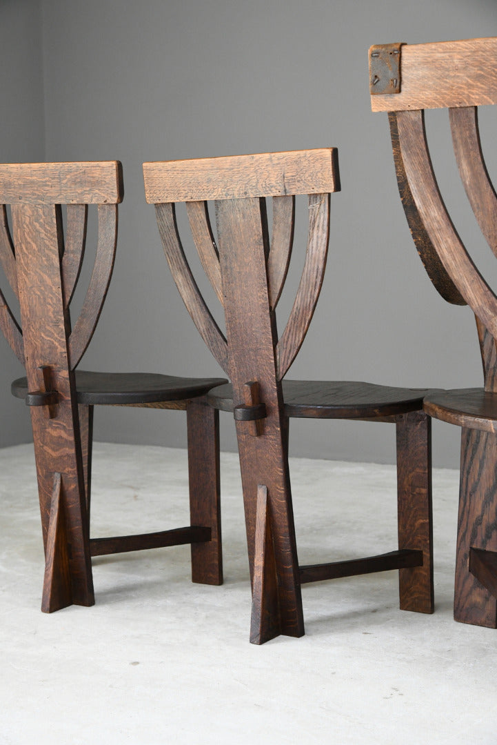 6 Arts & Crafts Carved Oak Chairs