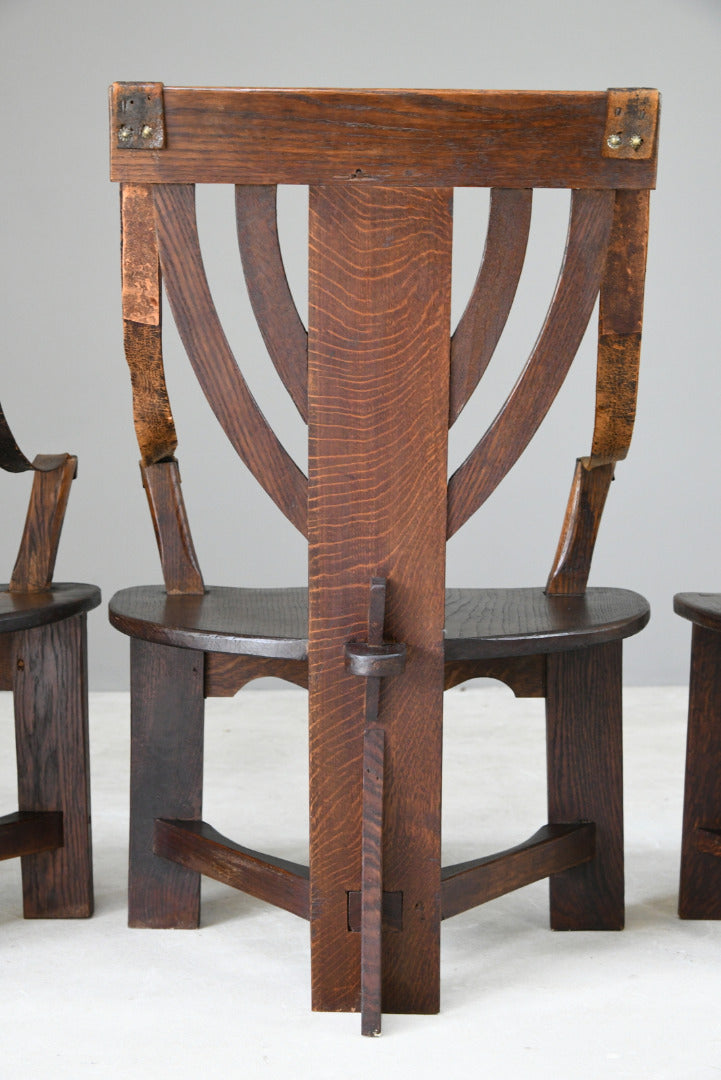 6 Arts & Crafts Carved Oak Chairs