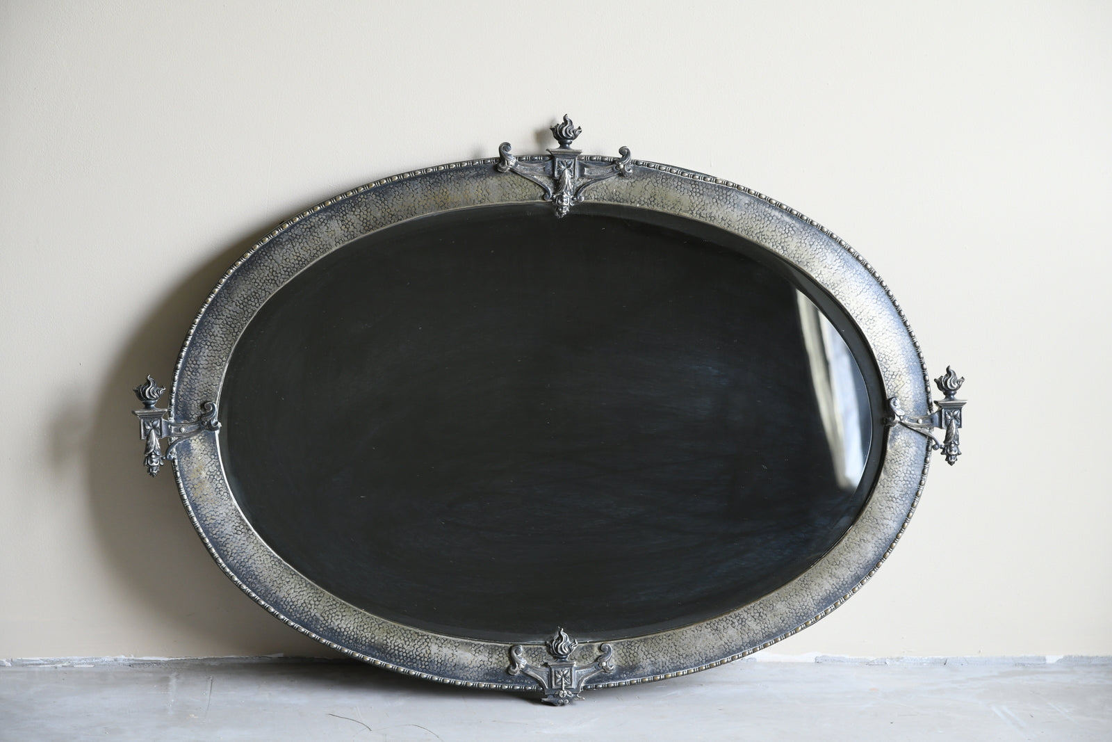 Large Oval Early 20th Century Metal Mirror