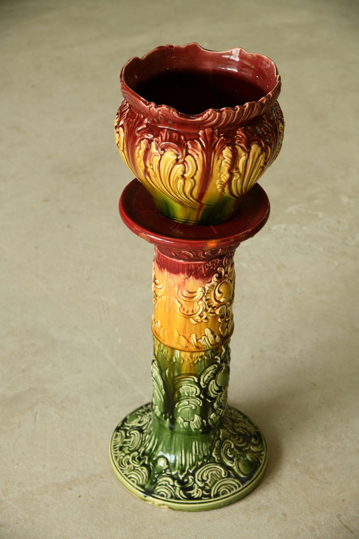 Majolica Glazed Jardinere Plant Stand