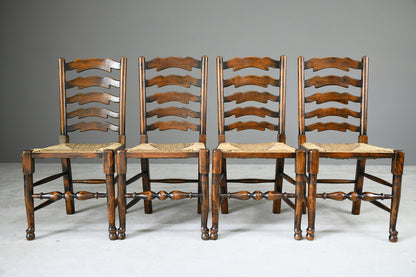 4 Oak & Rush Dining Chairs