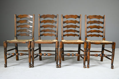 4 Oak & Rush Dining Chairs