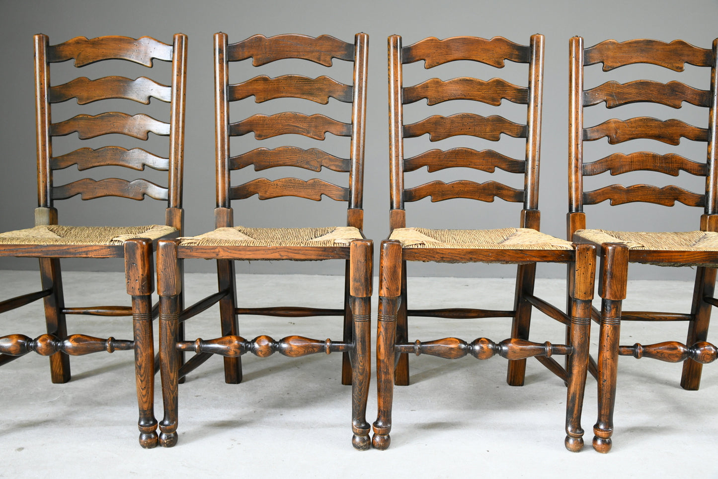 4 Oak & Rush Dining Chairs