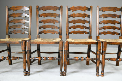 4 Oak & Rush Dining Chairs