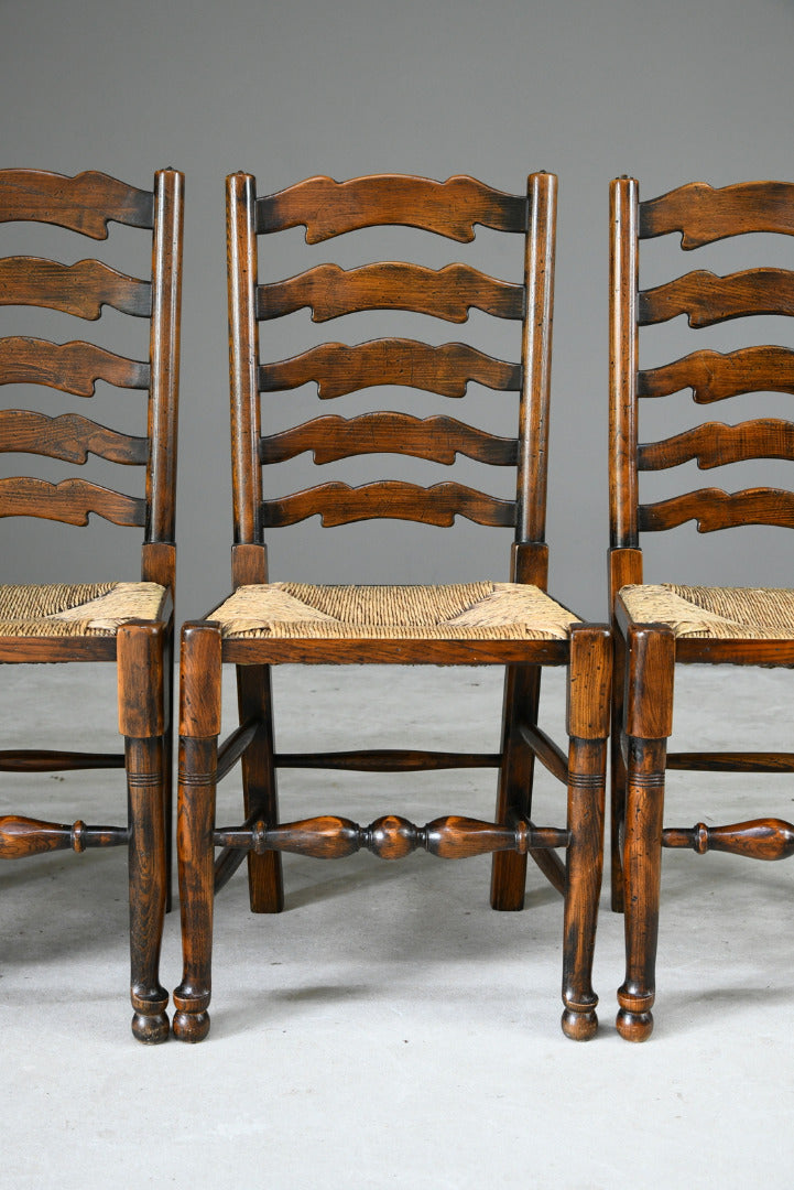 4 Oak & Rush Dining Chairs