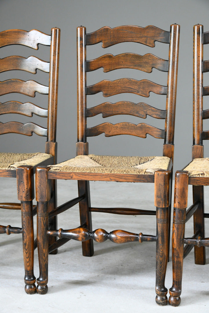 4 Oak & Rush Dining Chairs