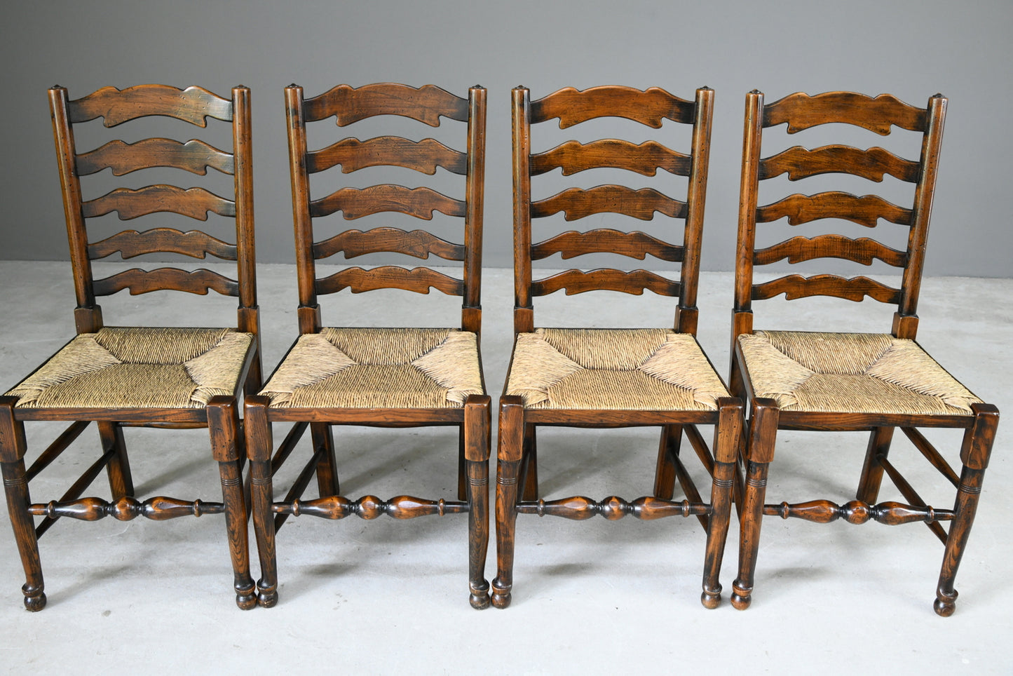 4 Oak & Rush Dining Chairs