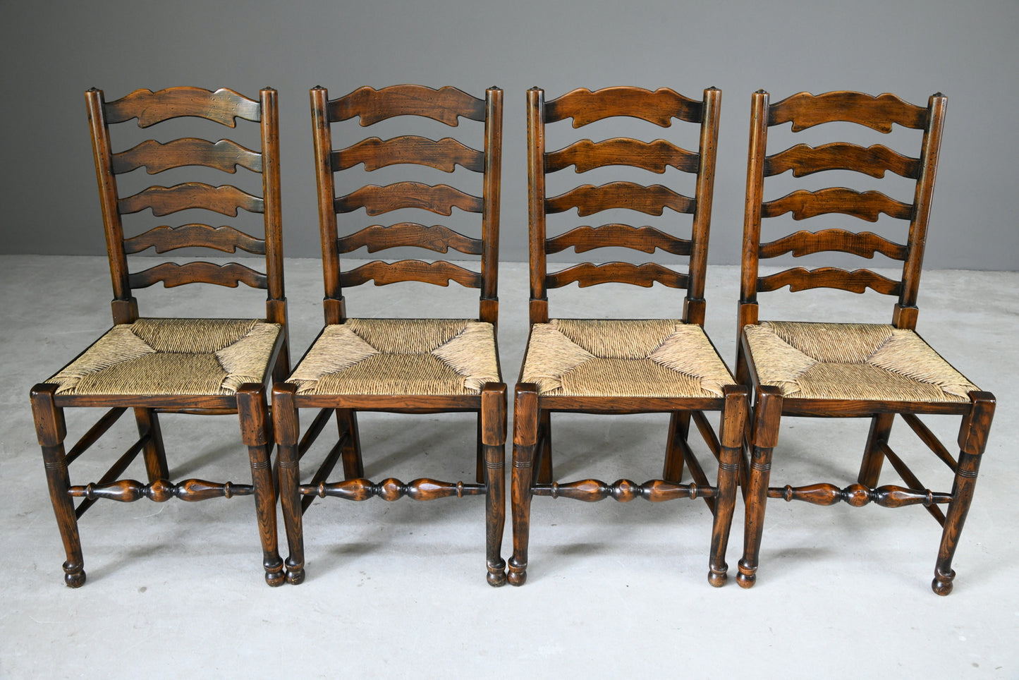 4 Oak & Rush Dining Chairs