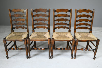 4 Oak & Rush Dining Chairs