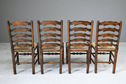 4 Oak & Rush Dining Chairs