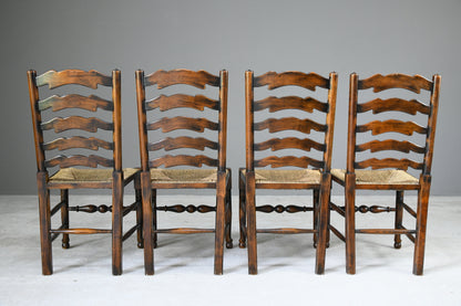 4 Oak & Rush Dining Chairs