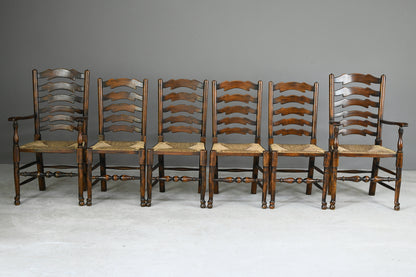 6 Oak & Rush Country Style Ladderback Dining Chairs