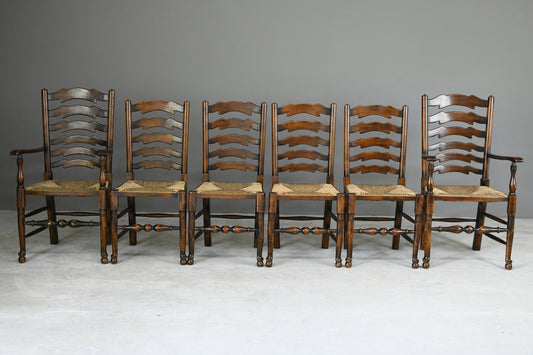 6 Oak & Rush Country Style Ladderback Dining Chairs