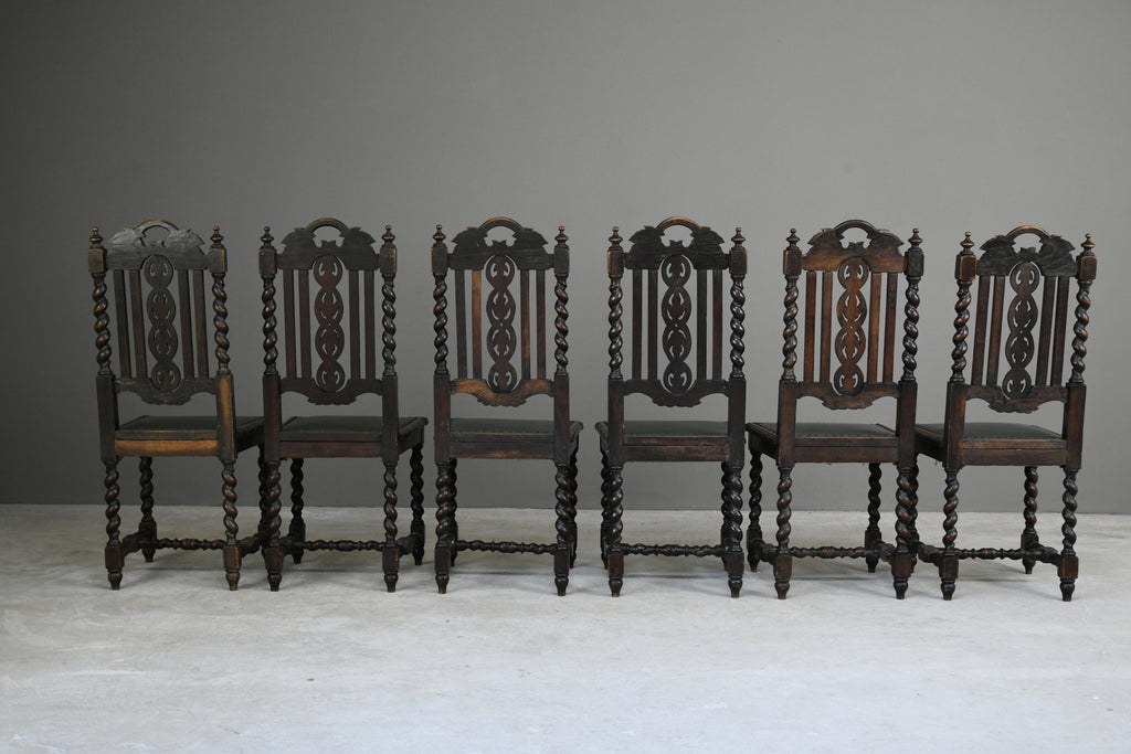 8 Victorian Jacobean Style Oak Dining Chairs