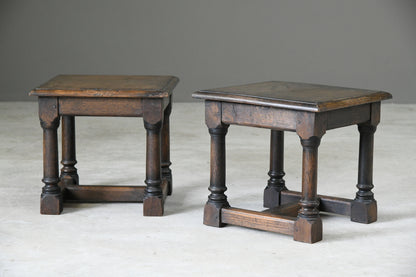 Pair 17th Century Style Oak Side Tables