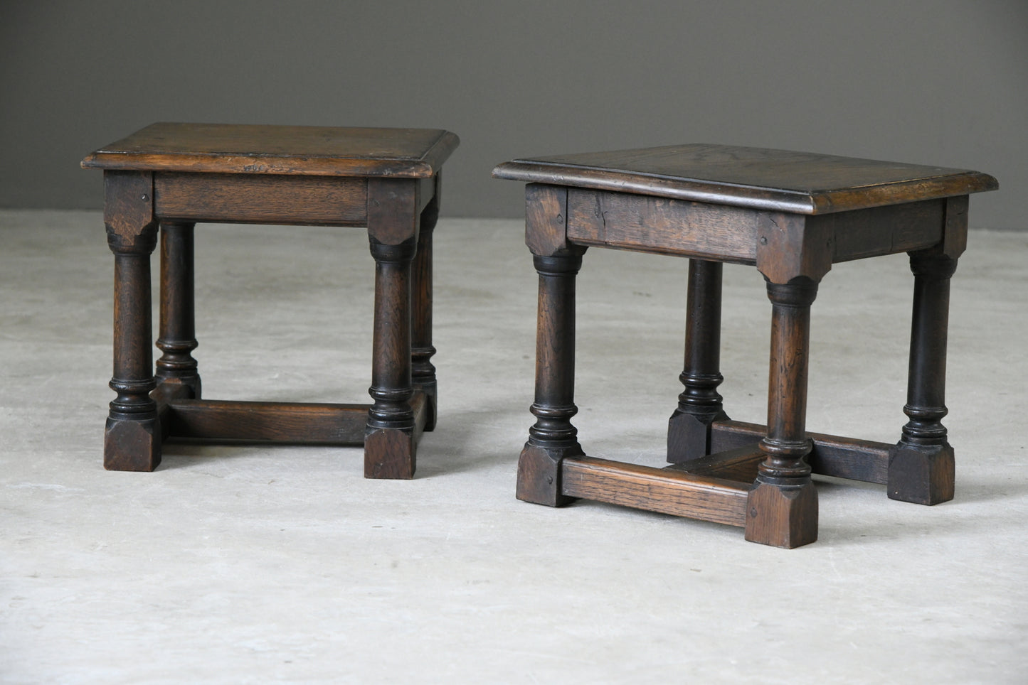 Pair 17th Century Style Oak Side Tables