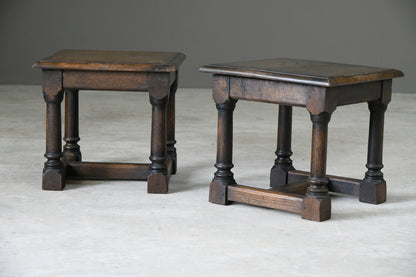 Pair 17th Century Style Oak Side Tables