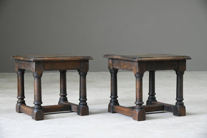 Pair 17th Century Style Oak Side Tables