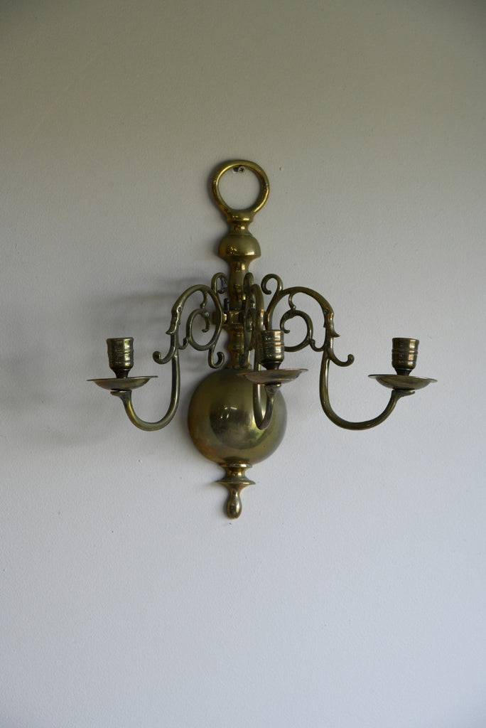 Pair Dutch Style Brass 3 Branch Wall Candle Sconce