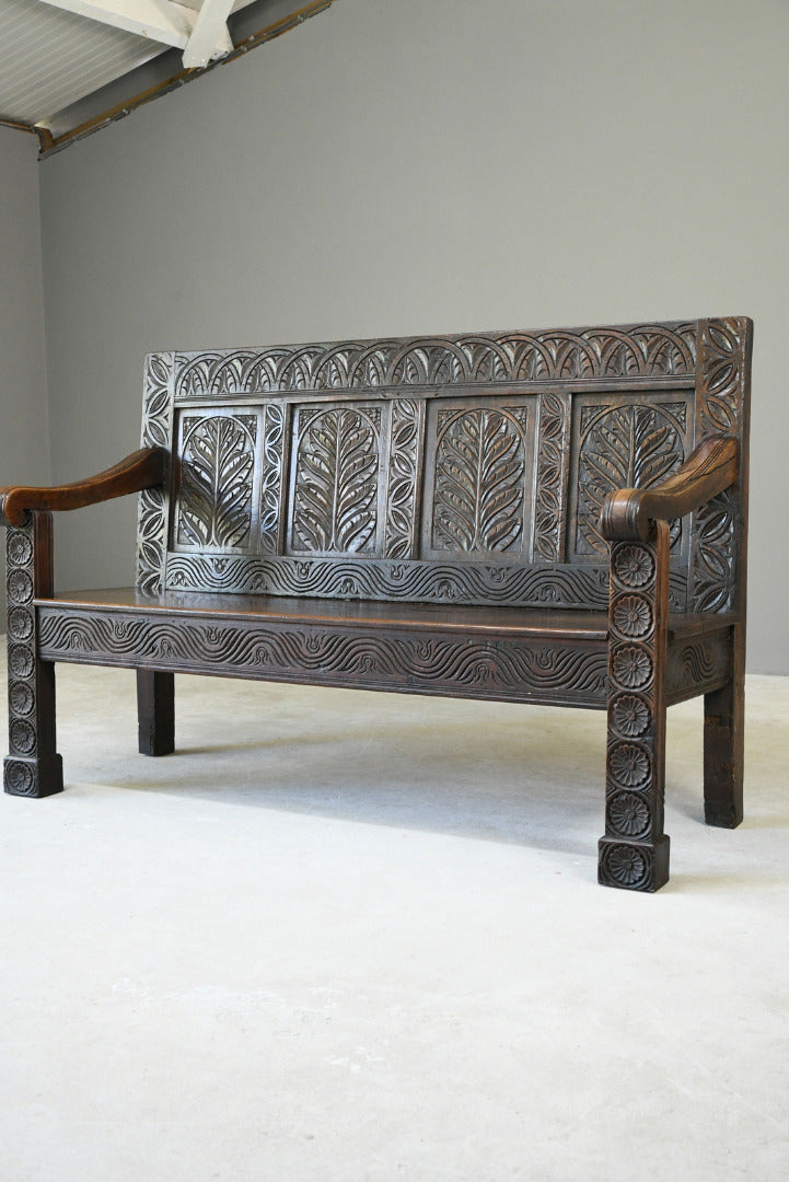 Antique Carved Oak Bench