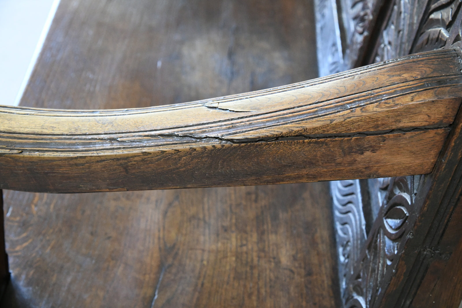 Antique Carved Oak Bench