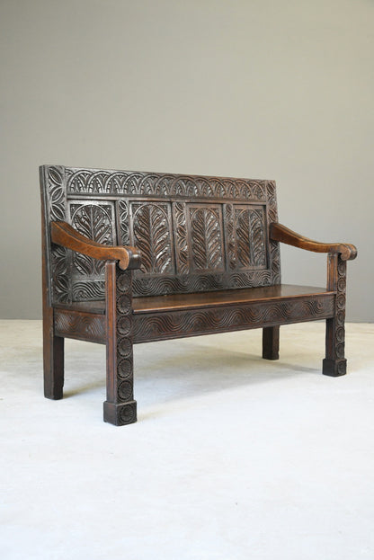 Antique Carved Oak Bench