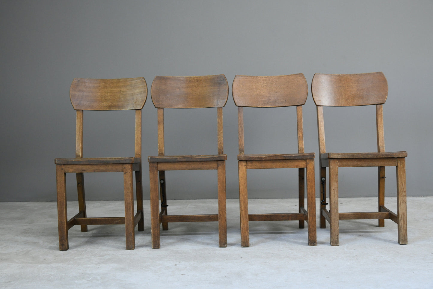 Set 4 Early 20th Century Oak School Chairs