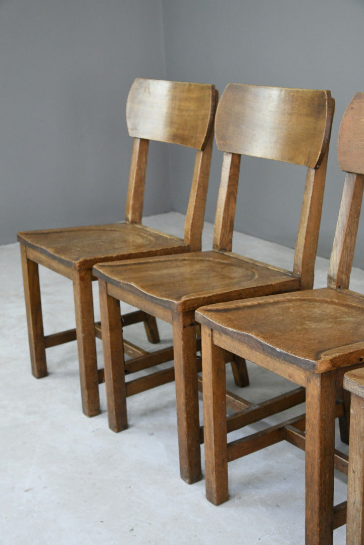 Set 4 Early 20th Century Oak School Chairs