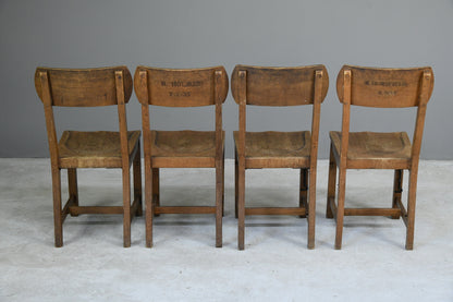 Set 4 Early 20th Century Oak School Chairs