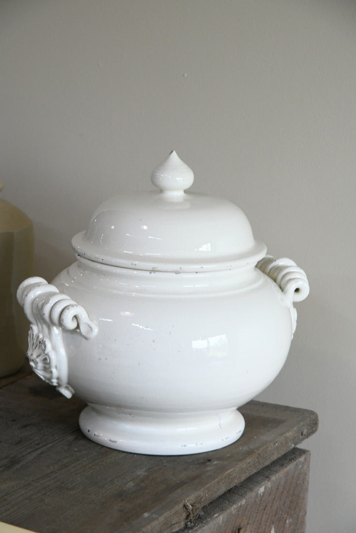 Large Leona Italian White Glazed Lidded Jar