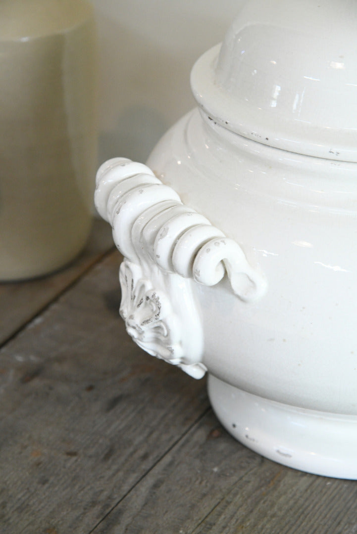 Large Leona Italian White Glazed Lidded Jar