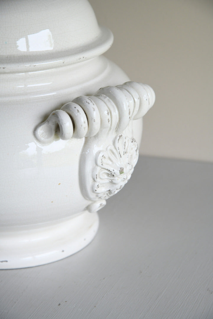 Large Leona Italian White Glazed Lidded Jar