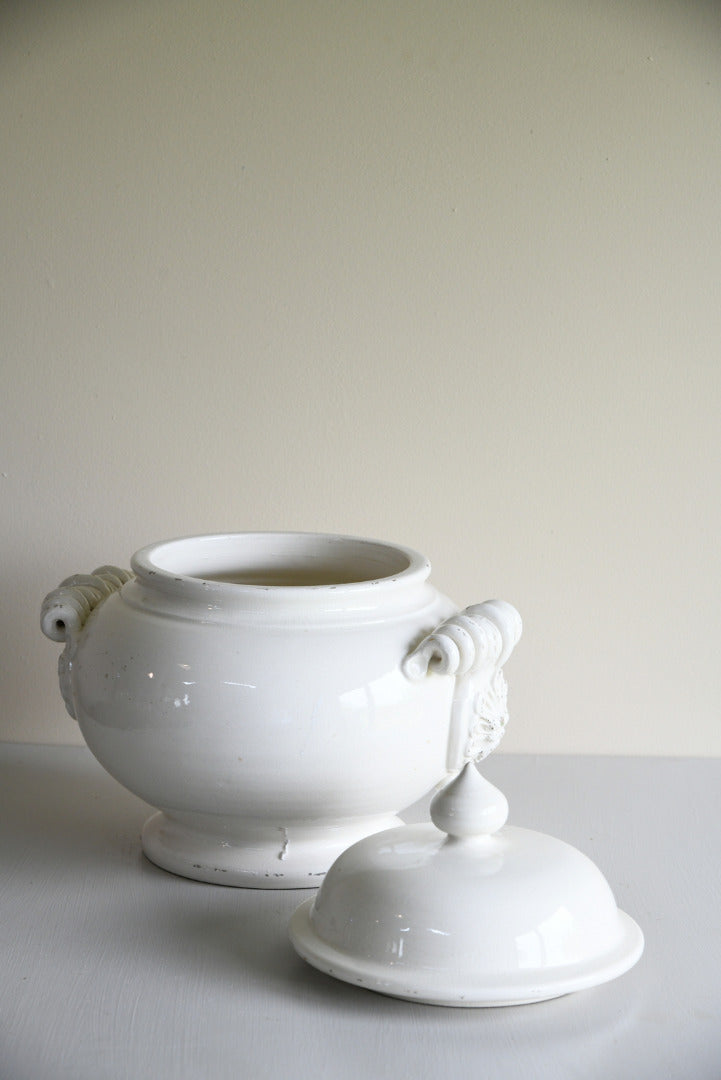 Large Leona Italian White Glazed Lidded Jar