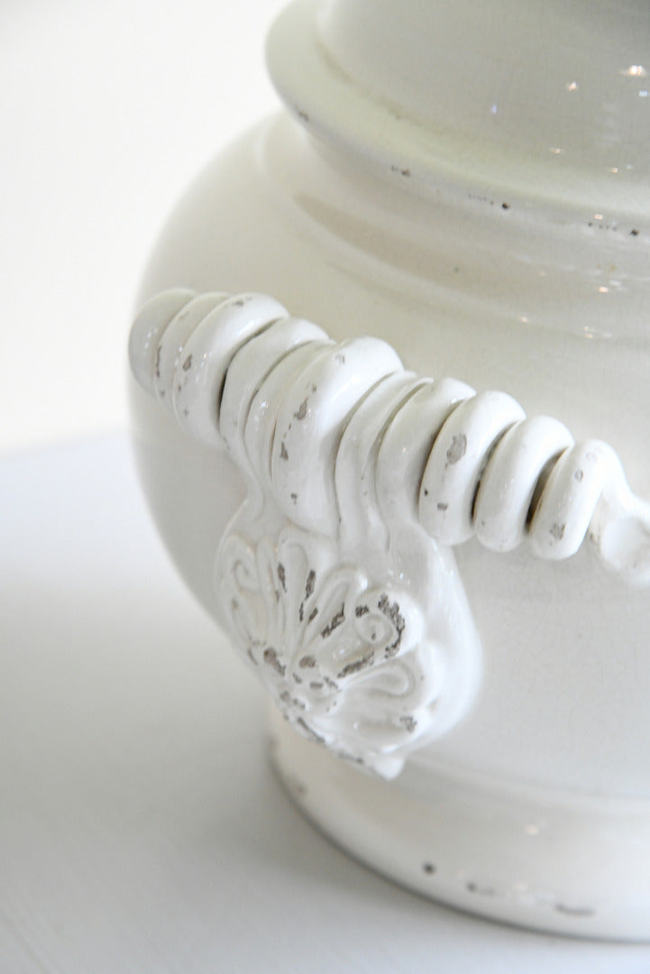 Large Leona Italian White Glazed Lidded Jar