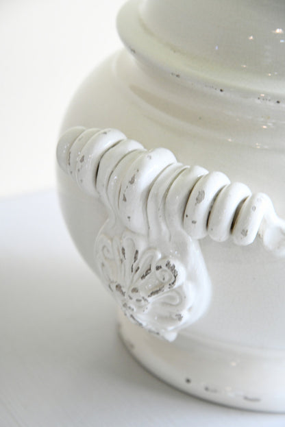 Large Leona Italian White Glazed Lidded Jar