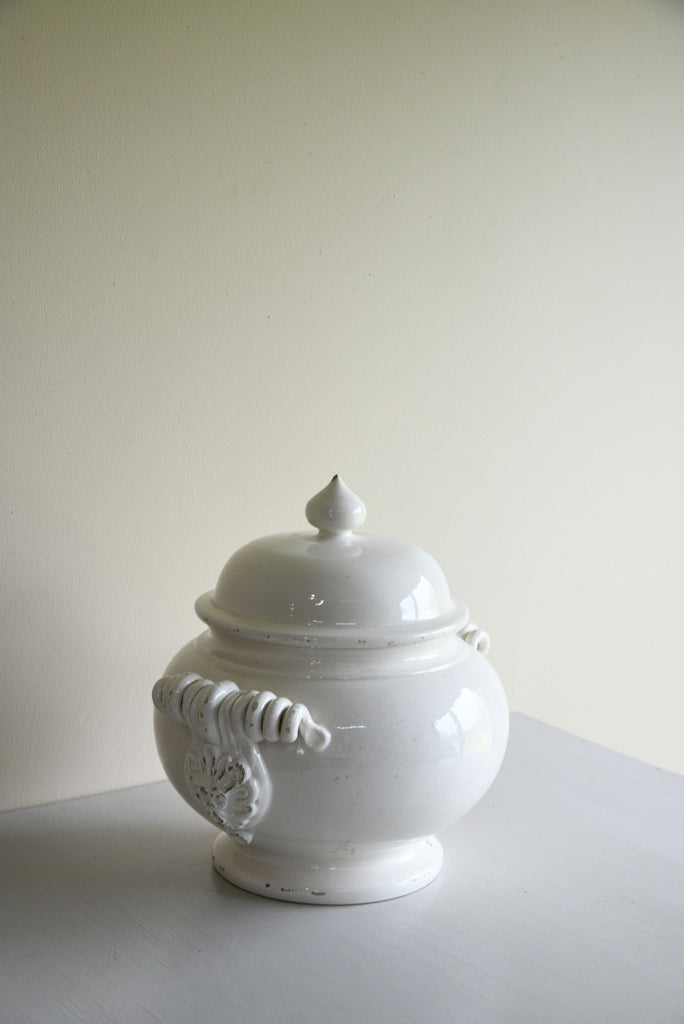 Large Leona Italian White Glazed Lidded Jar