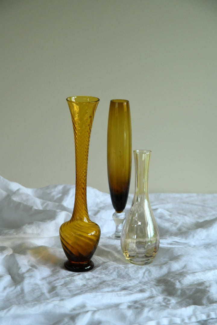 3 x Vintage Amber Glass Vase