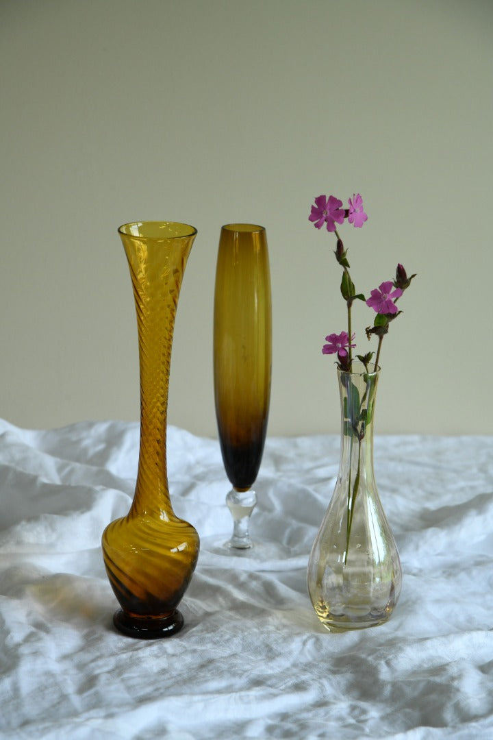 3 x Vintage Amber Glass Vase