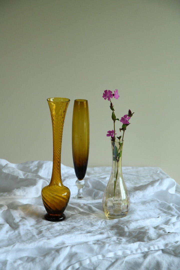 3 x Vintage Amber Glass Vase