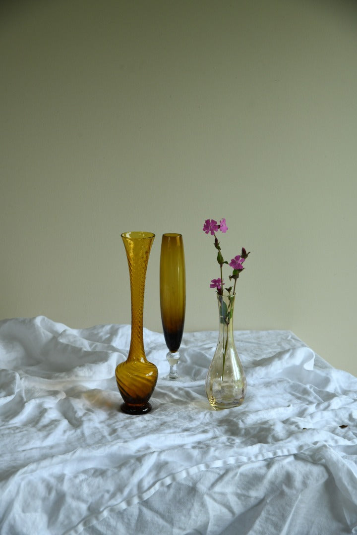 3 x Vintage Amber Glass Vase