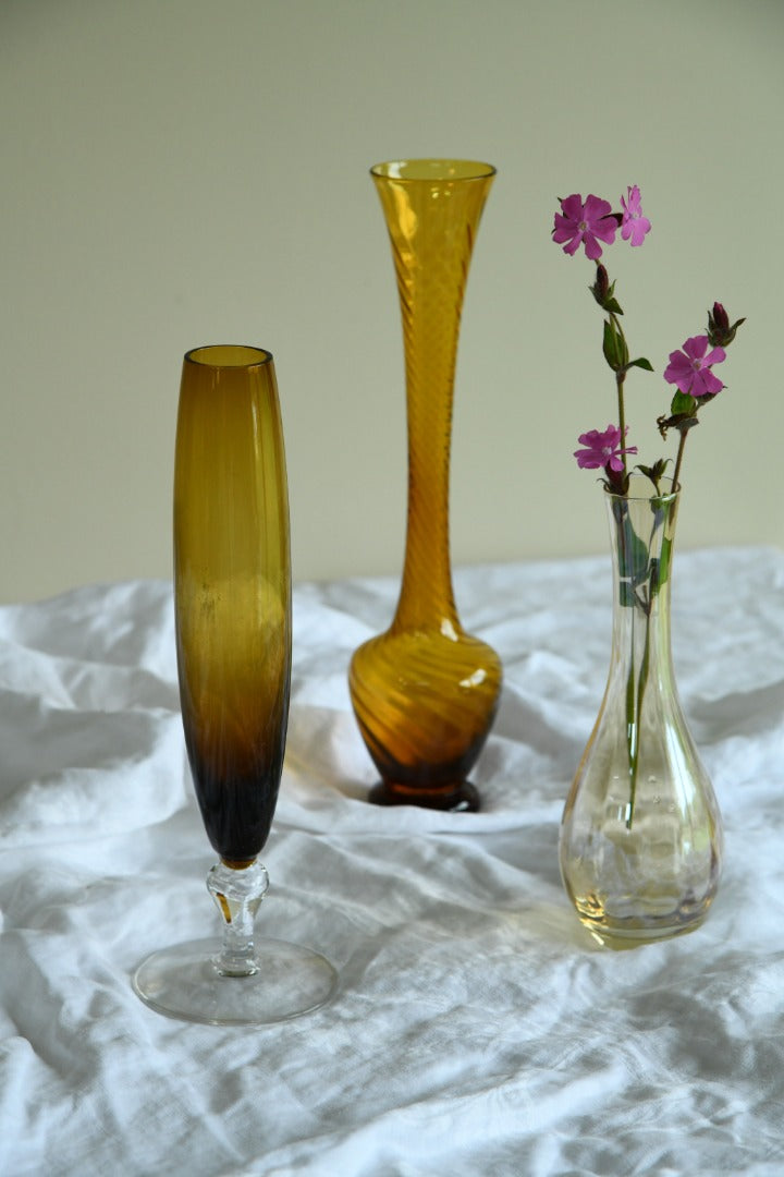 3 x Vintage Amber Glass Vase