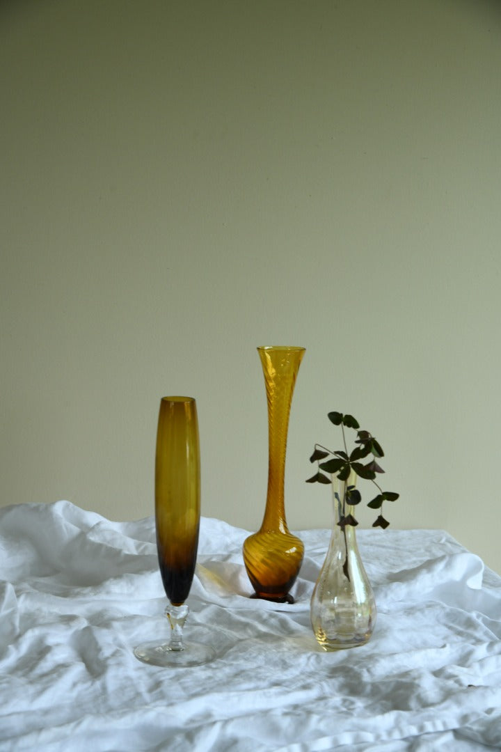 3 x Vintage Amber Glass Vase