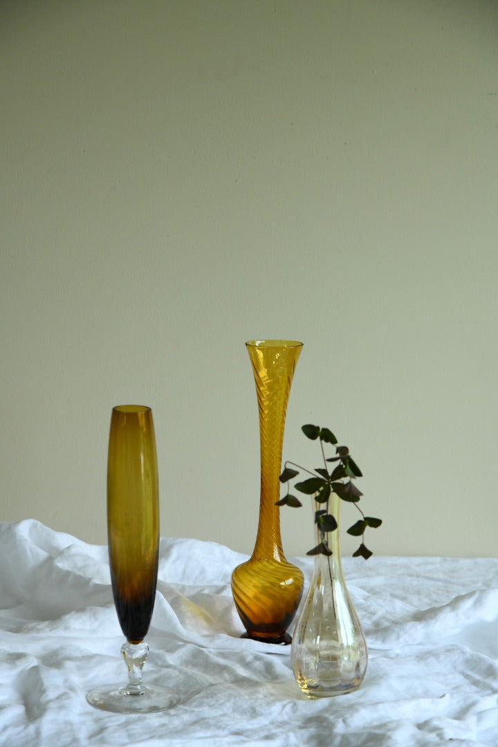 3 x Vintage Amber Glass Vase