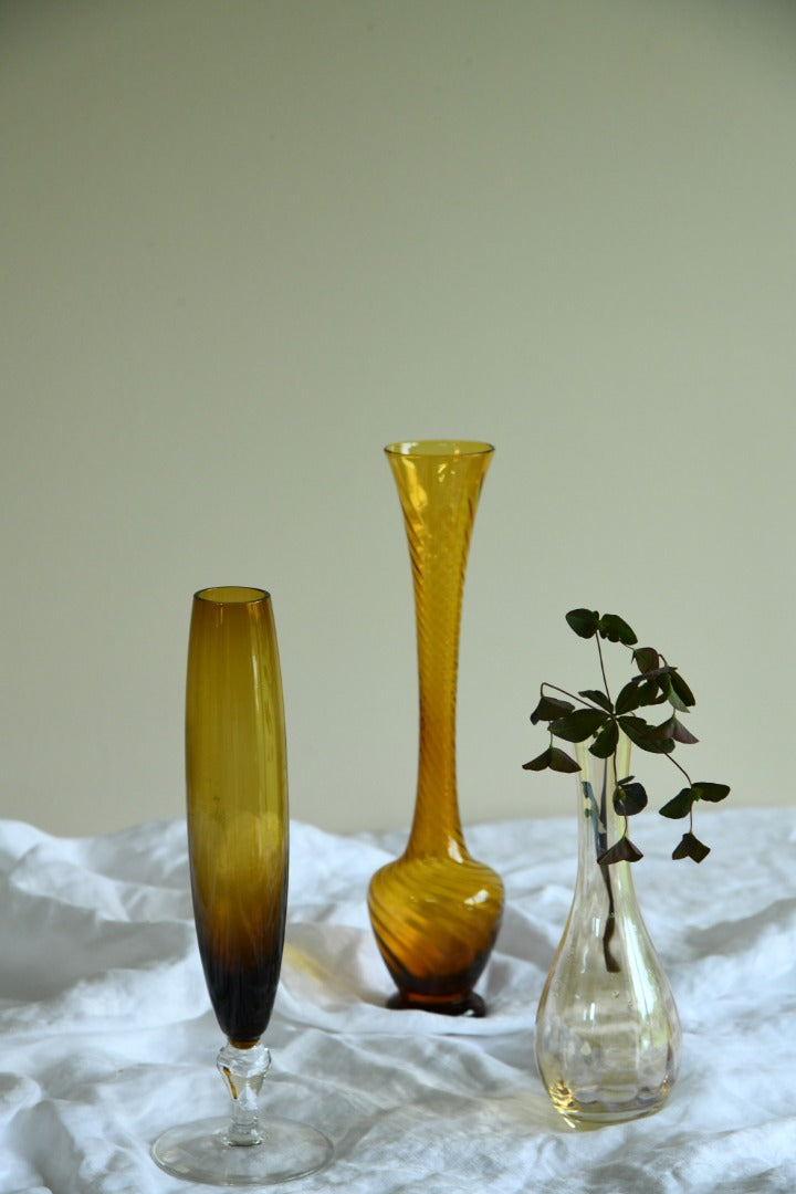 3 x Vintage Amber Glass Vase