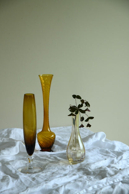 3 x Vintage Amber Glass Vase